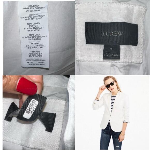 J.Crew White 100% Linen Blazer Jacket – Size 6 – Resort Chic Coastal Classic - Picture 12 of 17